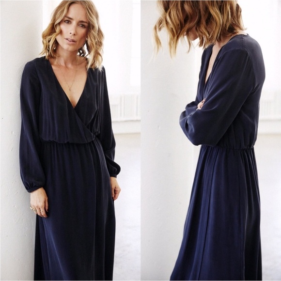 Anine Bing Navy Blue 100% Silk Maxi Dress - Picture 6 of 7